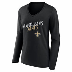 New Orleans Saints Women's Hustle Long Sleeve V-Neck T-Shirt Black
