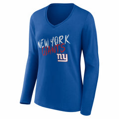New York Giants Women's Hustle Long Sleeve V-Neck T-Shirt Royal