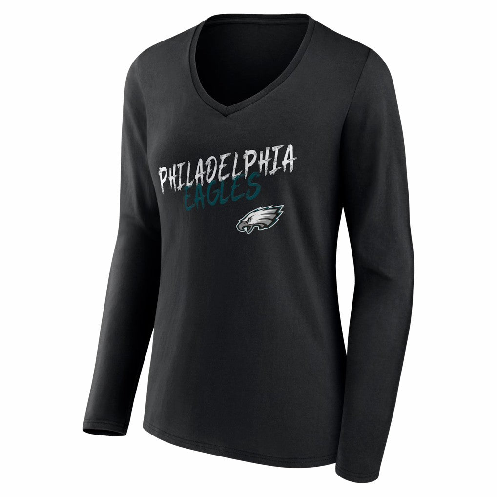Philadelphia Eagles Women's Hustle Long Sleeve V-Neck T-Shirt Black