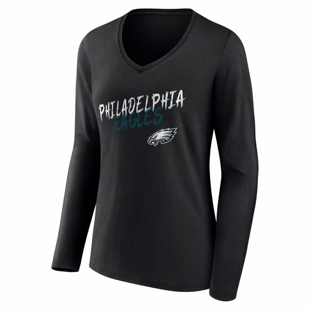 Philadelphia Eagles Women's Hustle Long Sleeve V-Neck T-Shirt Black