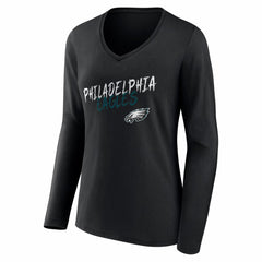 Philadelphia Eagles Women's Hustle Long Sleeve V-Neck T-Shirt Black