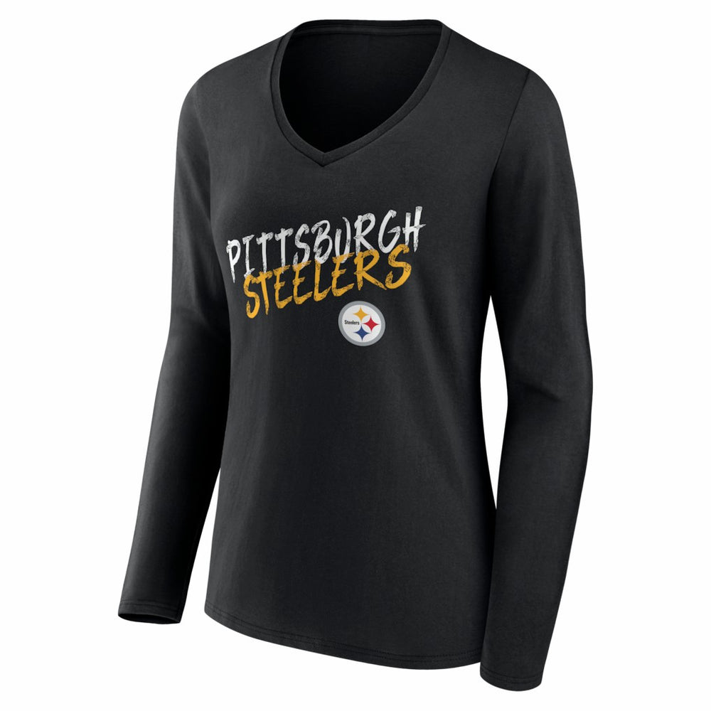 Pittsburgh Steelers Women's Hustle Long Sleeve V-Neck T-Shirt Black