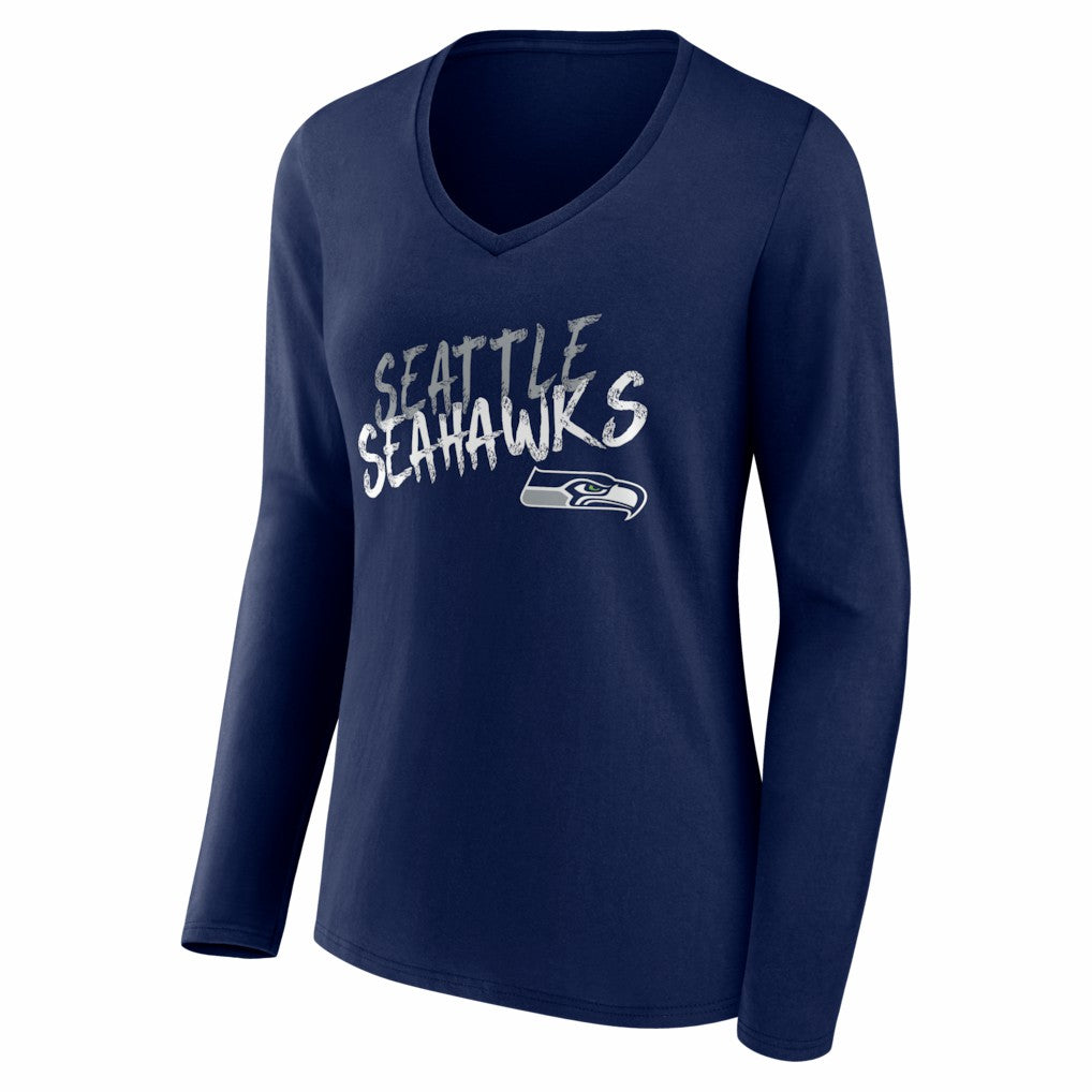 Seattle Seahawks Women's Hustle Long Sleeve V-Neck T-Shirt College Navy