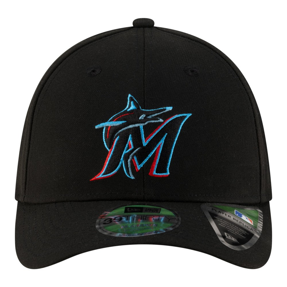 Miami Marlins New Era Player Replica 39THIRTY M-Crown Flex Hat - Black Hats