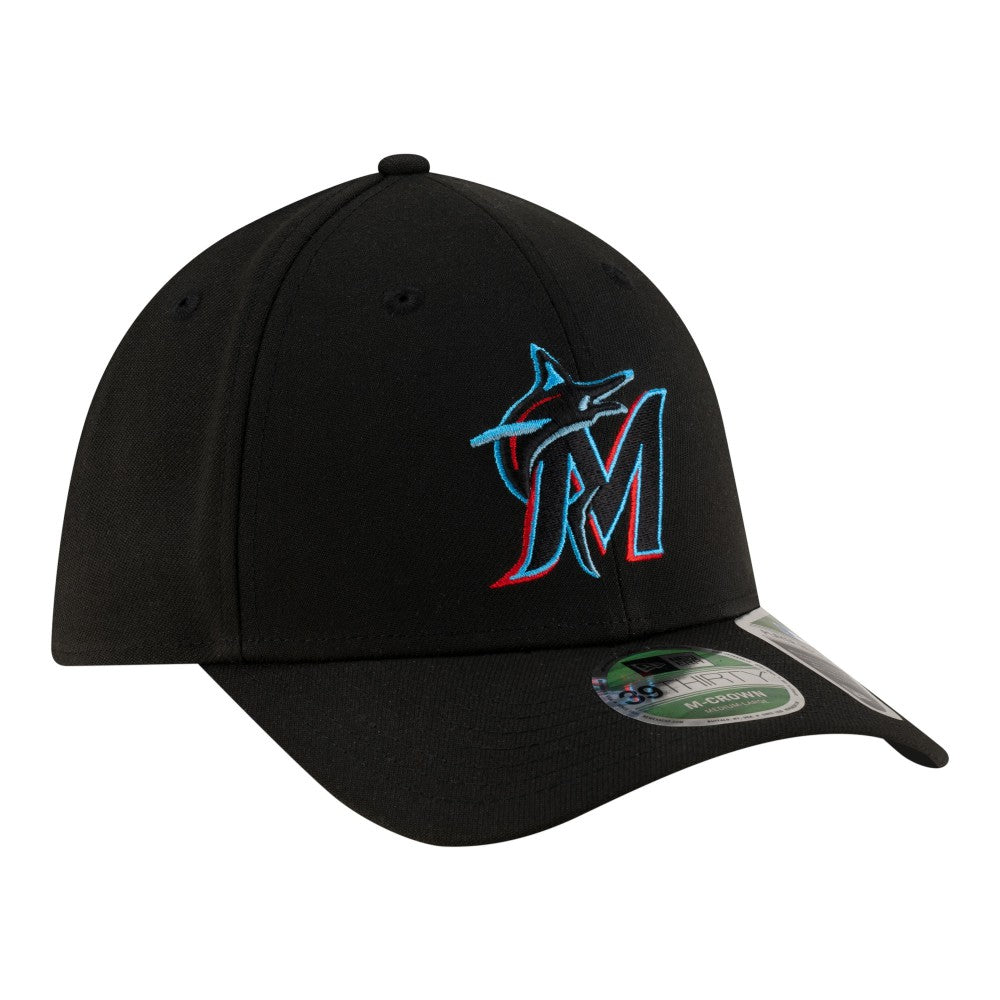 Miami Marlins New Era Player Replica 39THIRTY M-Crown Flex Hat - Black Hats