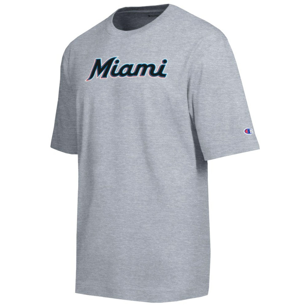Miami Marlins Champion All Star Chenille Wordmark T-Shirt - Gray T-shirts