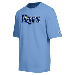 Tampa Bay Rays Champion All Star Chenille Wordmark T-Shirt - Light Blue T-shirts