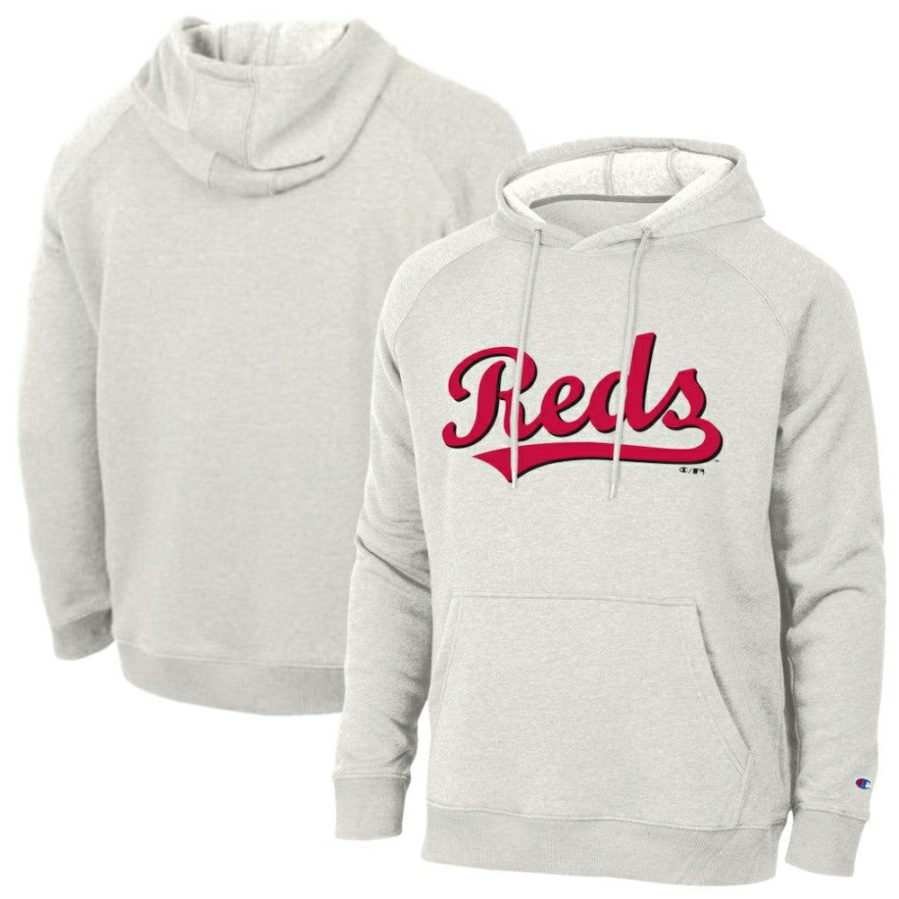Cincinnati Reds Champion Triumph Tri-Blend Raglan Hoodie - Heathered Core Ultra Light Grey Hoodies