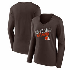 Cleveland Browns Women's Hustle Long Sleeve V-Neck T-Shirt Brown