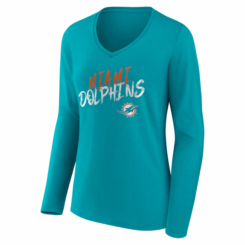 Miami Dolphins Women's Hustle Long Sleeve V-Neck T-Shirt Aqua