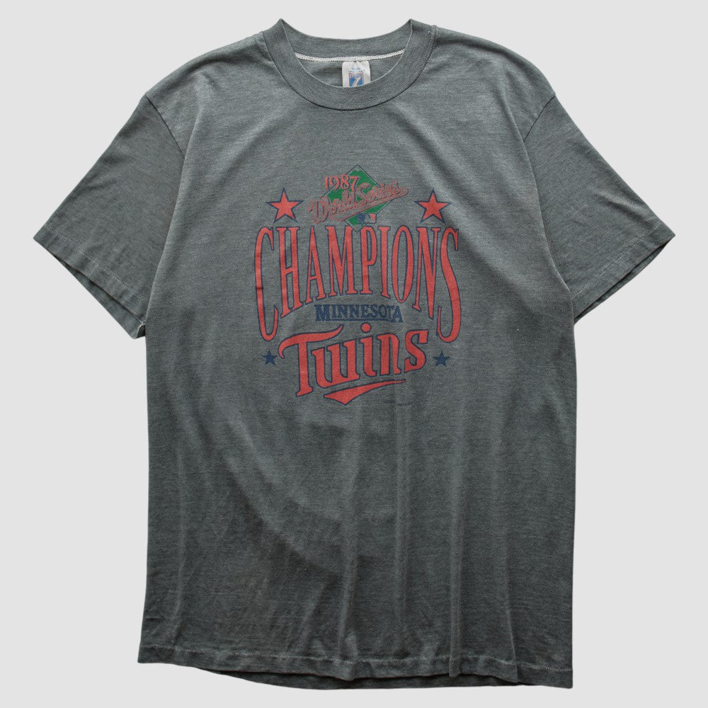 Minnesota Twins Logo 7 1987 T-shirt - Dark Heather Gray - S by Fanatics Real Vintage T-shirts