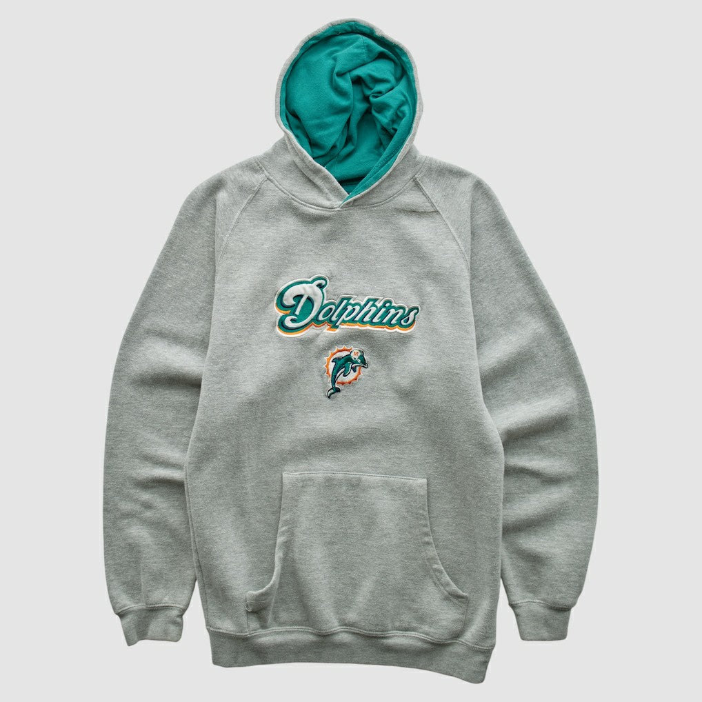 Miami Dolphins NFL 2000s Hooded Pullover Sweatshirt Heather Gray Vintage