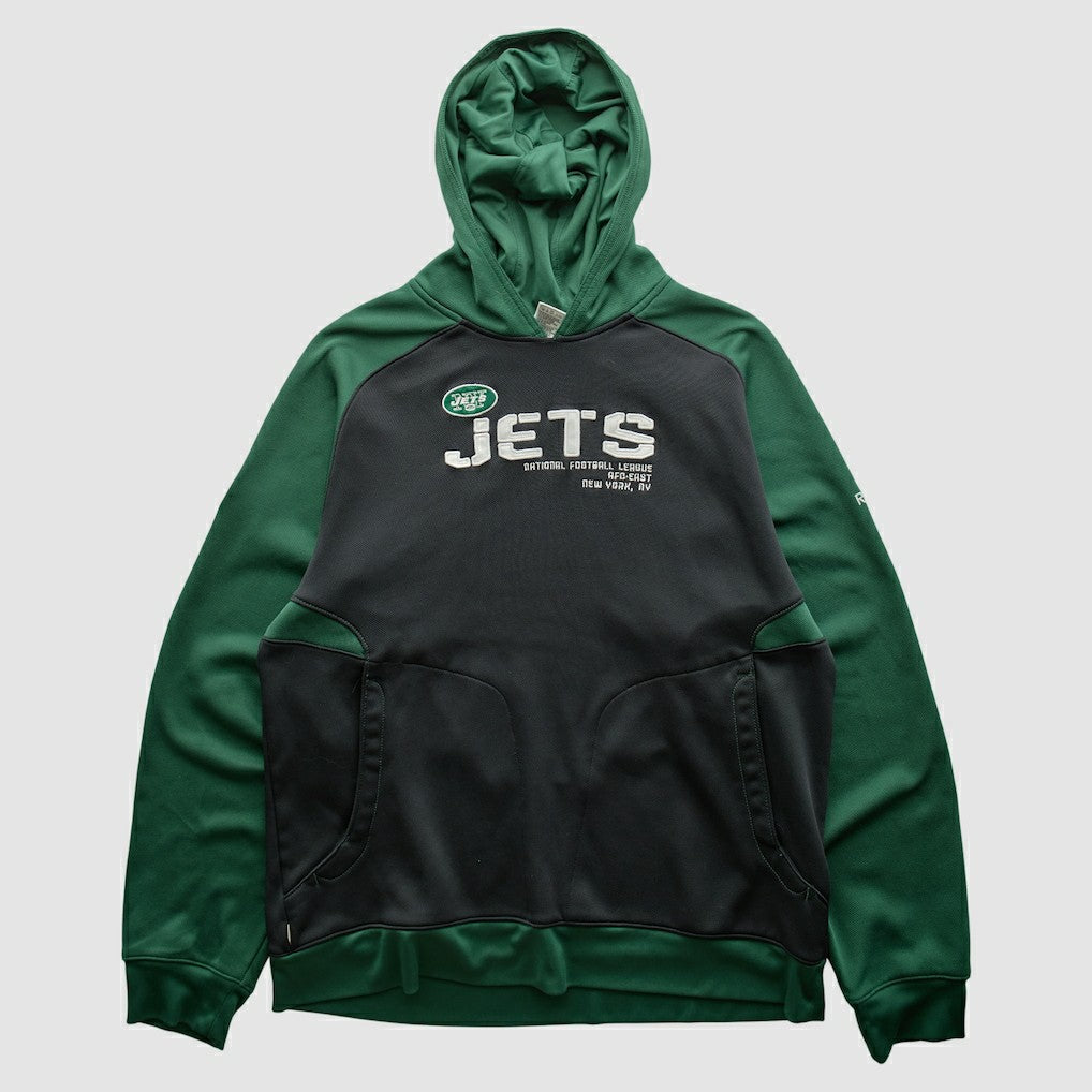 New York Jets Reebok 2010s Hooded Pullover Sweatshirt Black Vintage