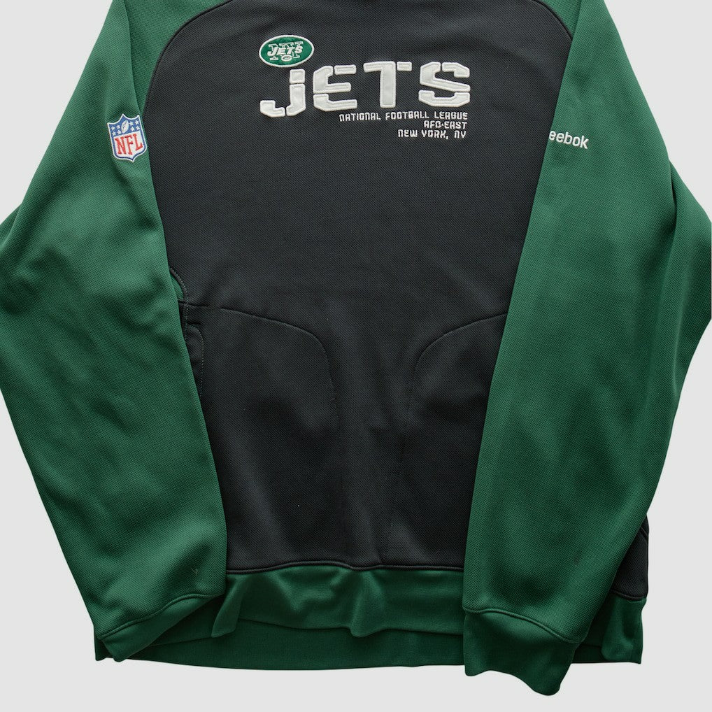 New York Jets Reebok 2010s Hooded Pullover Sweatshirt Black Vintage