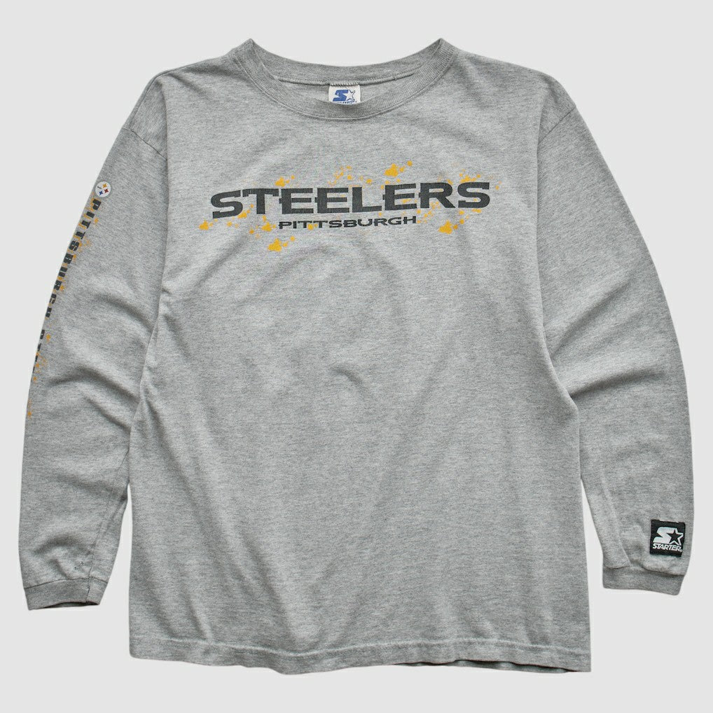 Pittsburgh Steelers Starter 90s Long Sleeve T-shirt Heather Gray Vintage