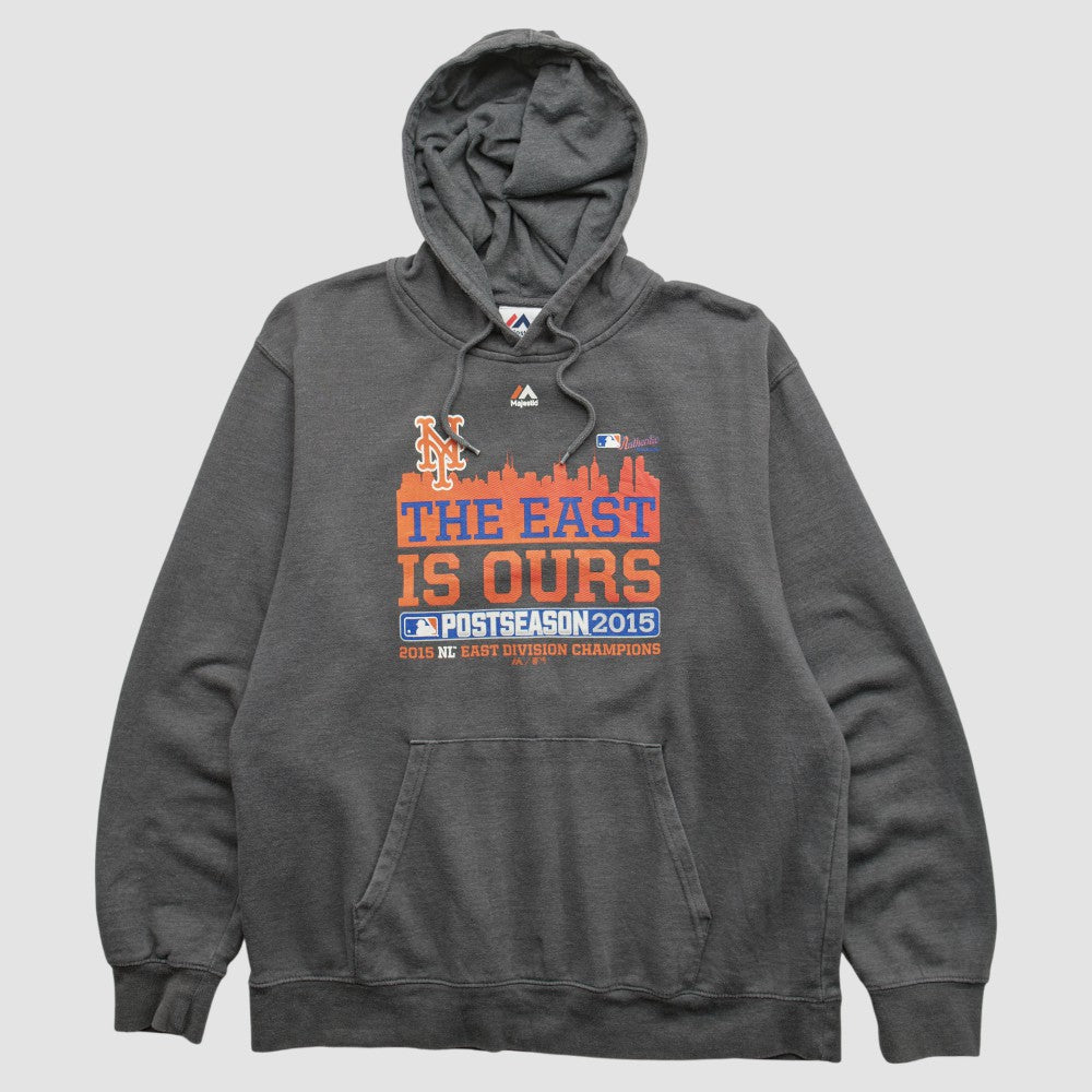 New York Mets Majestic 2015 Hooded Pullover Sweatshirt - Dark Heather Gray - XS by Fanatics Real Vintage Pullover