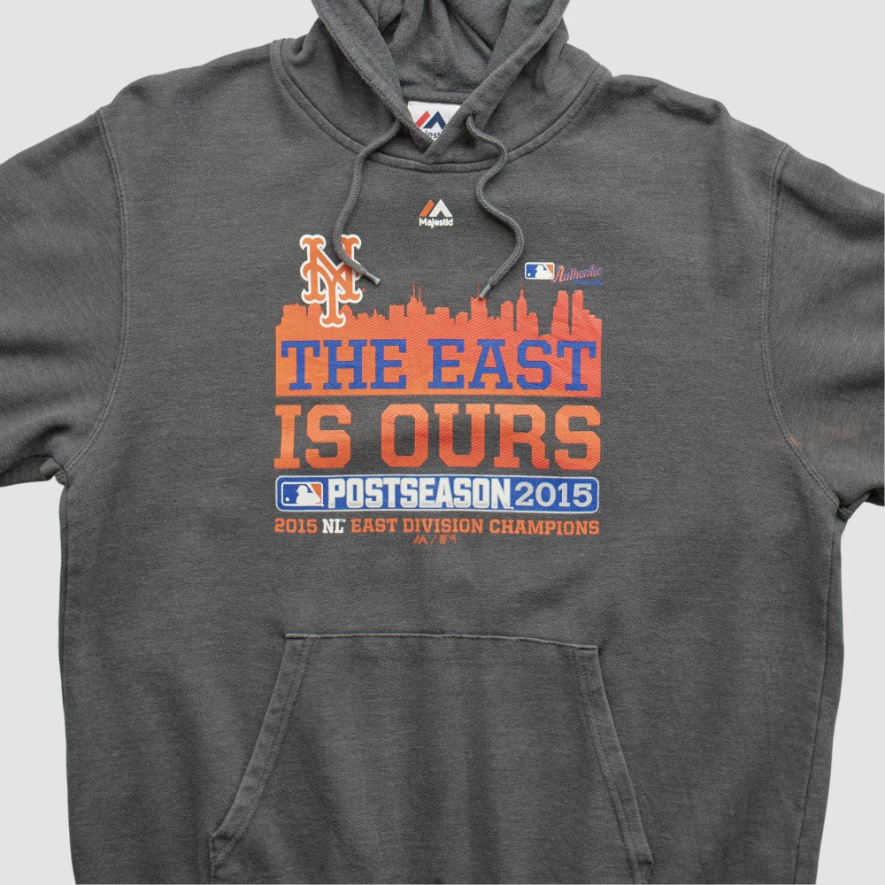 New York Mets Majestic 2015 Hooded Pullover Sweatshirt - Dark Heather Gray - XS by Fanatics Real Vintage Pullover