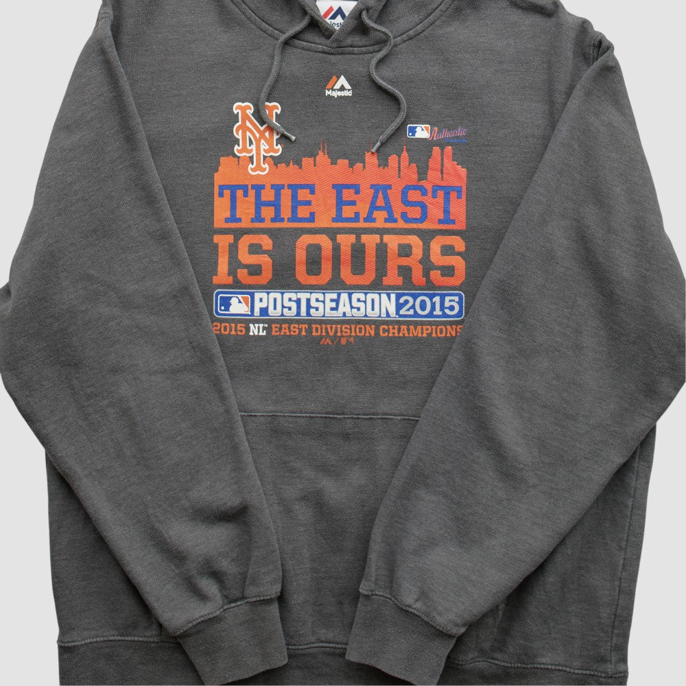 New York Mets Majestic 2015 Hooded Pullover Sweatshirt - Dark Heather Gray - XS by Fanatics Real Vintage Pullover
