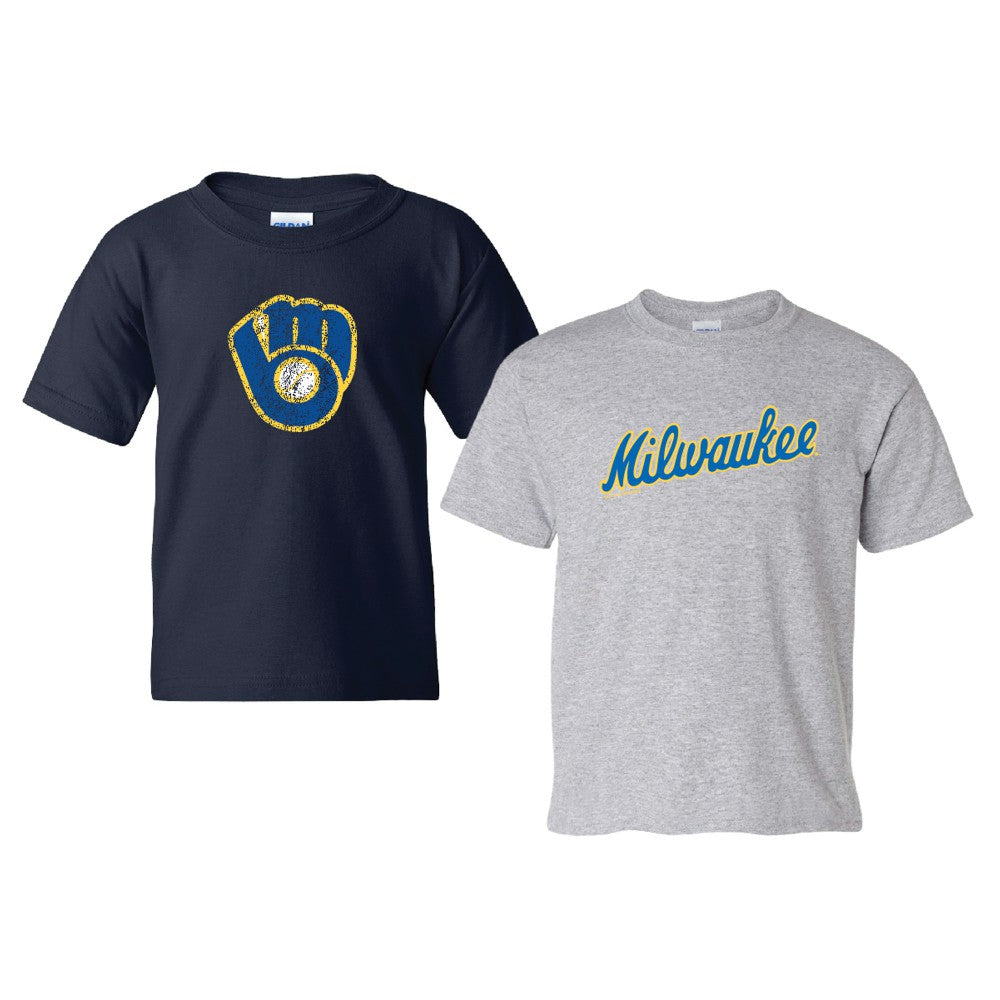 Milwaukee Brewers Soft as a Grape Youth  Cooperstown 2-Pack T-Shirt Set - Navy/Gray T-shirts
