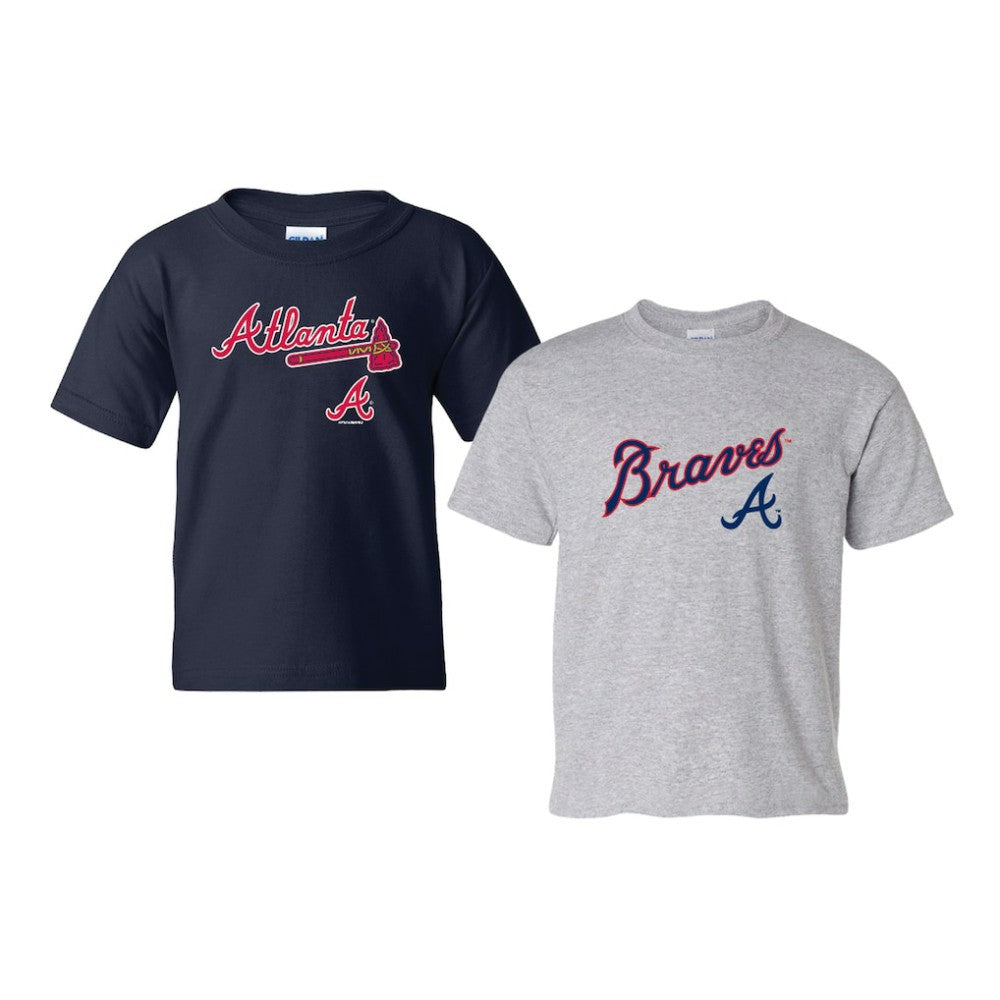 Atlanta Braves Soft as a Grape Youth 2-Pack Logo T-Shirt Set - Navy/Gray T-shirts