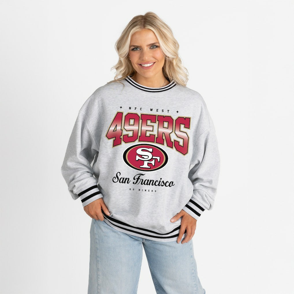 San Francisco 49ers Gameday Couture Women's Oversized Gridiron Drive Ringer Stripe Sweatshirt Ash/Black