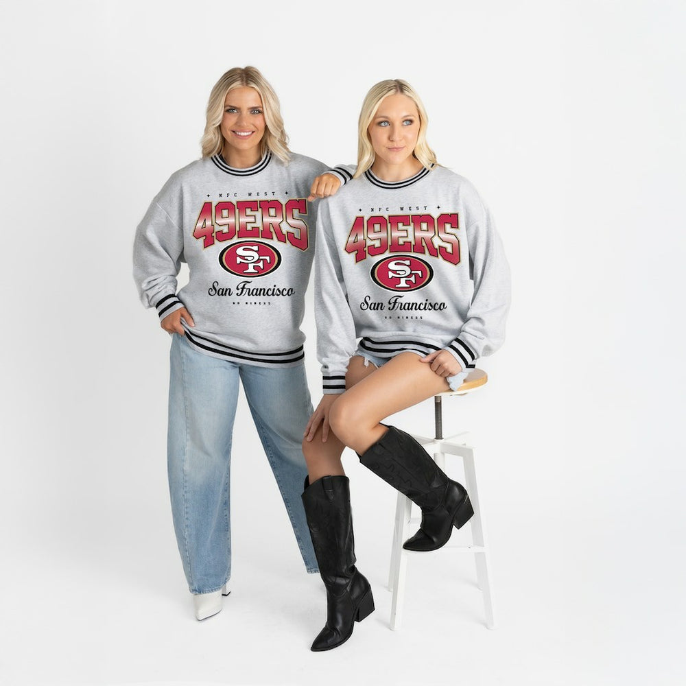 San Francisco 49ers Gameday Couture Women's Oversized Gridiron Drive Ringer Stripe Sweatshirt Ash/Black