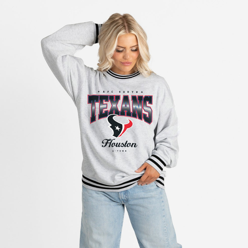 Houston Texans Gameday Couture Women's Oversized Gridiron Drive Ringer Stripe Sweatshirt Ash/Black