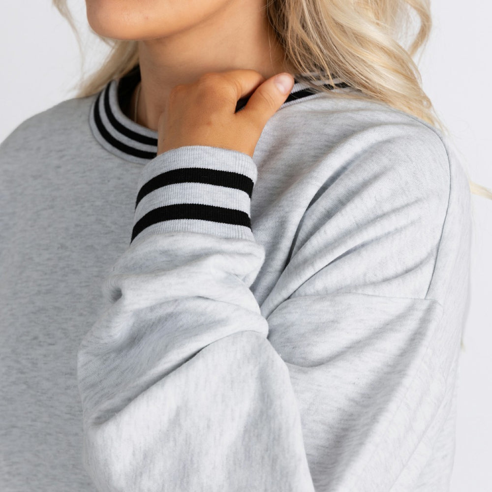 Houston Texans Gameday Couture Women's Oversized Gridiron Drive Ringer Stripe Sweatshirt Ash/Black