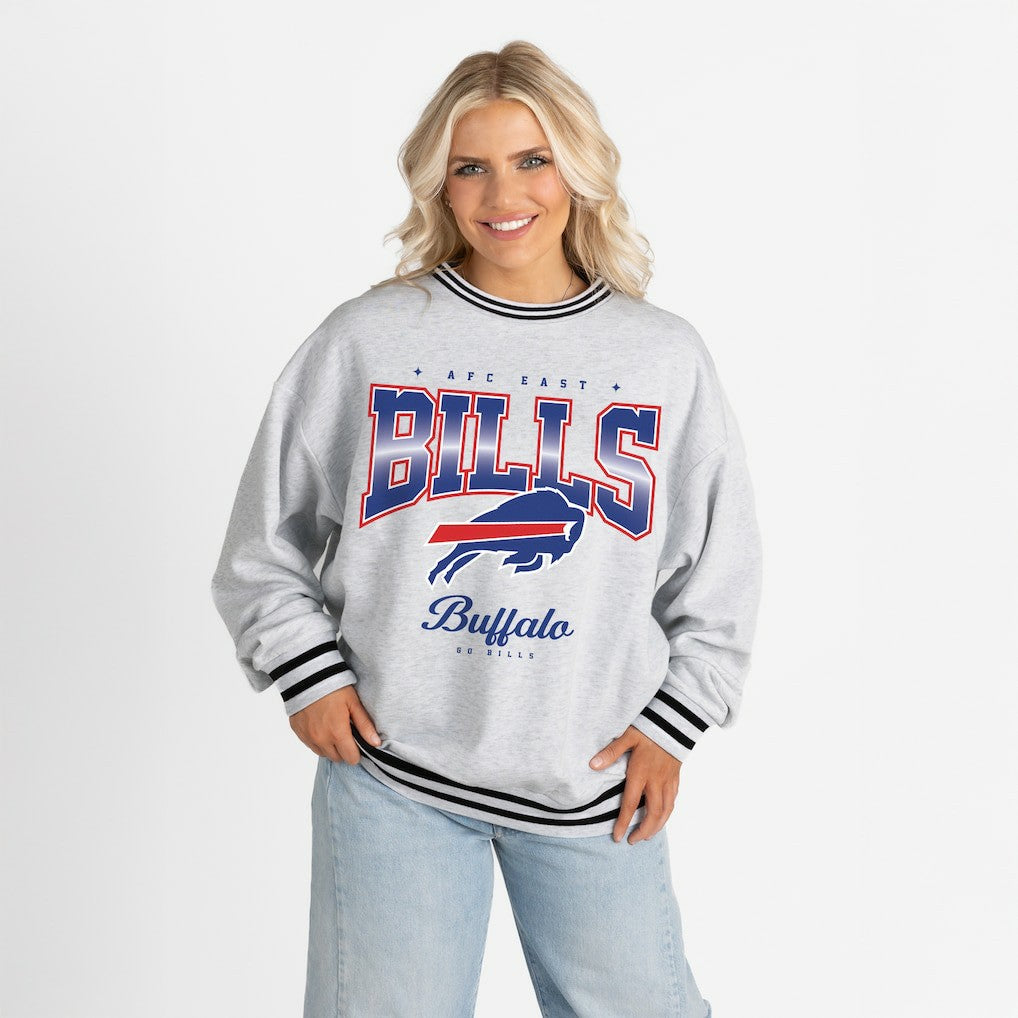 Buffalo Bills Gameday Couture Women's Oversized Gridiron Drive Ringer Stripe Sweatshirt Ash/Black