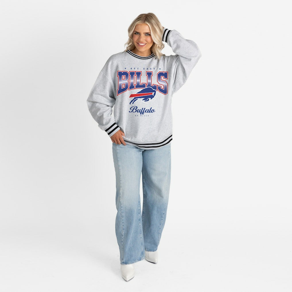 Buffalo Bills Gameday Couture Women's Oversized Gridiron Drive Ringer Stripe Sweatshirt Ash/Black
