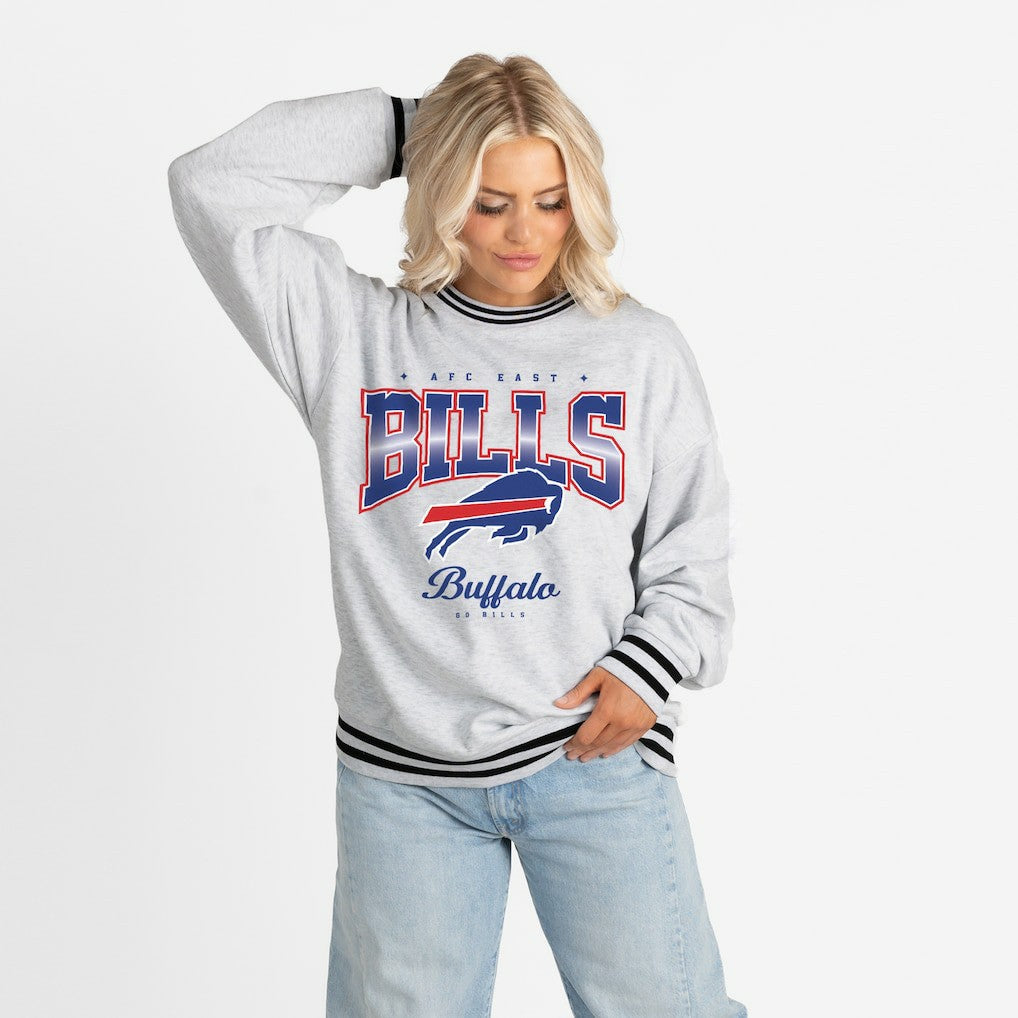 Buffalo Bills Gameday Couture Women's Oversized Gridiron Drive Ringer Stripe Sweatshirt Ash/Black