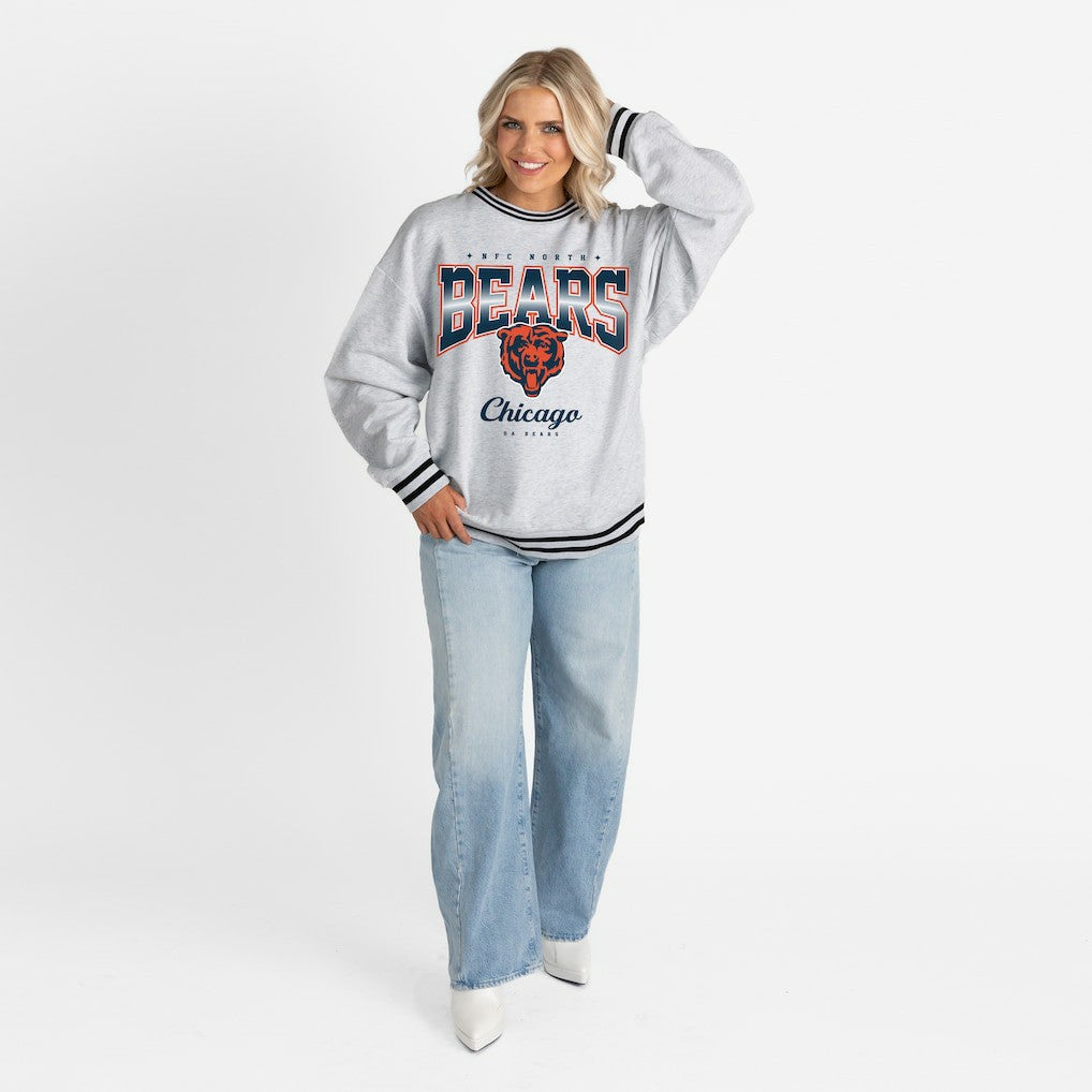 Chicago Bears Gameday Couture Women's Oversized Gridiron Drive Ringer Stripe Sweatshirt Ash/Black
