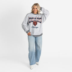Chicago Bears Gameday Couture Women's Oversized Gridiron Drive Ringer Stripe Sweatshirt Ash/Black