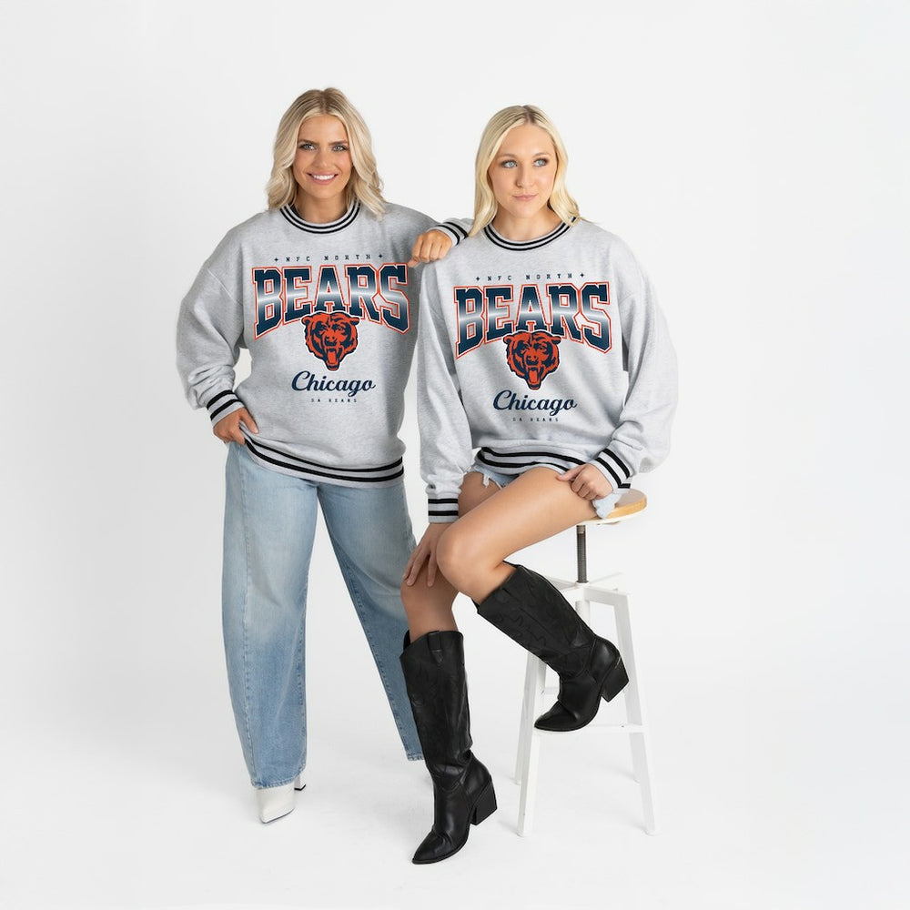 Chicago Bears Gameday Couture Women's Oversized Gridiron Drive Ringer Stripe Sweatshirt Ash/Black