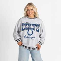 Indianapolis Colts Gameday Couture Women's Oversized Gridiron Drive Ringer Stripe Sweatshirt Ash/Black