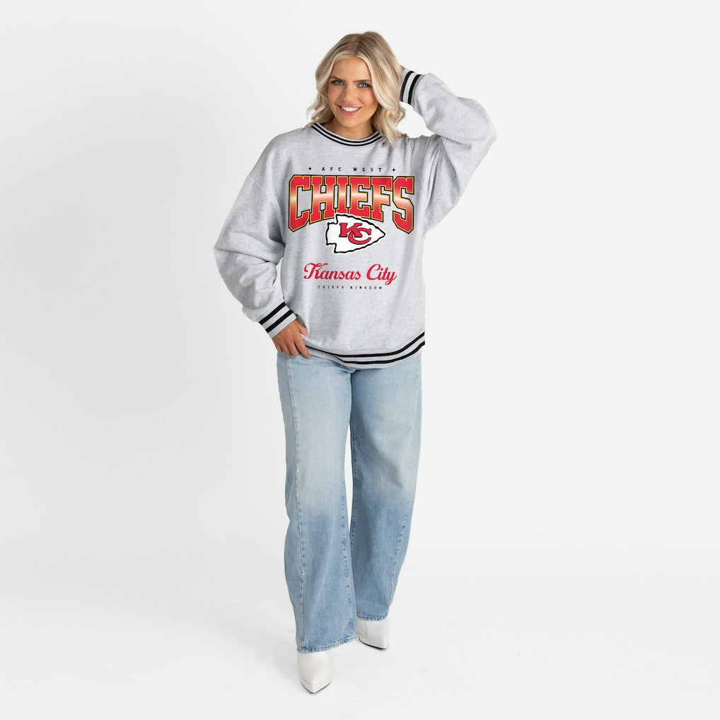 Kansas City Chiefs Gameday Couture Women's Oversized Gridiron Drive Ringer Stripe Sweatshirt Ash/Black