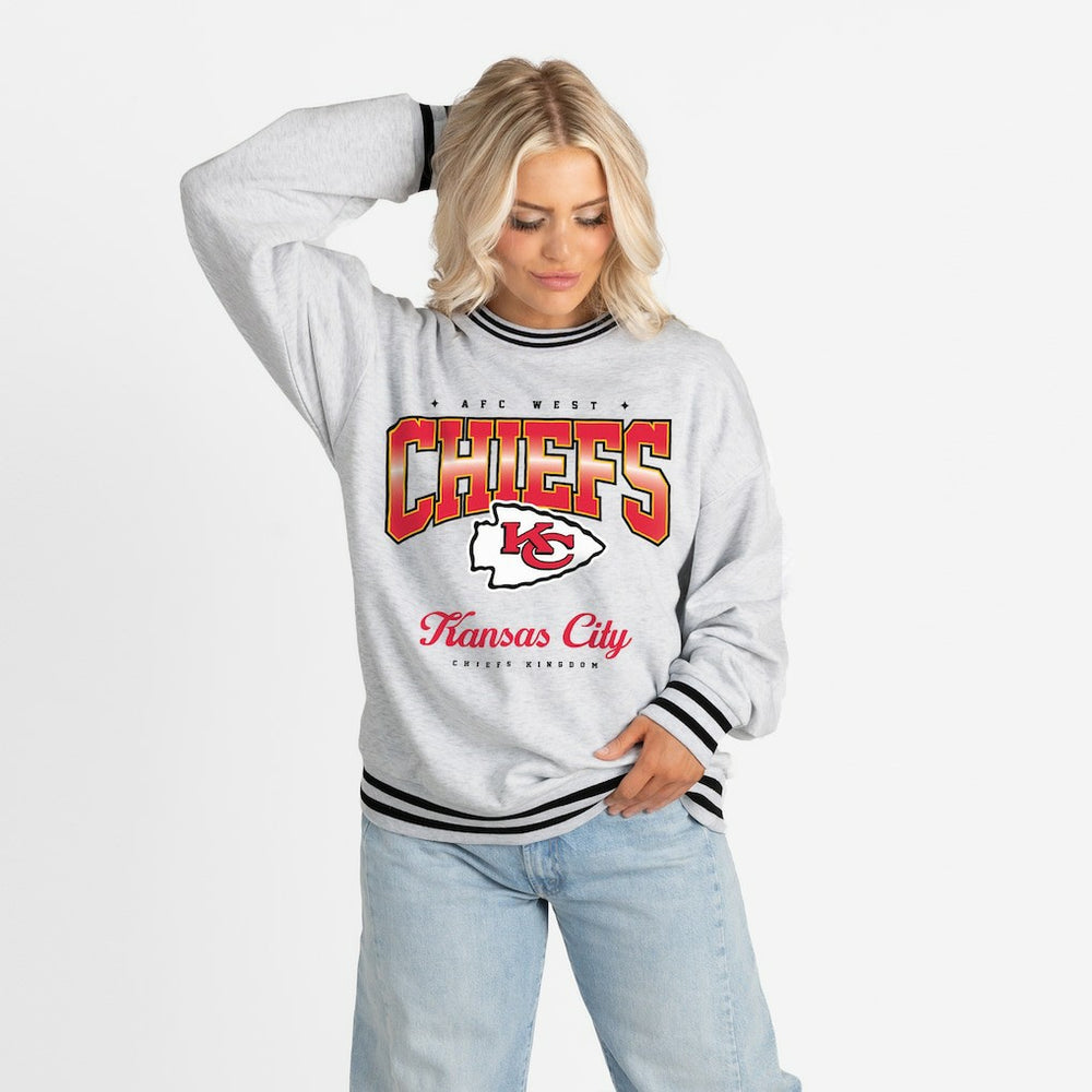 Kansas City Chiefs Gameday Couture Women's Oversized Gridiron Drive Ringer Stripe Sweatshirt Ash/Black