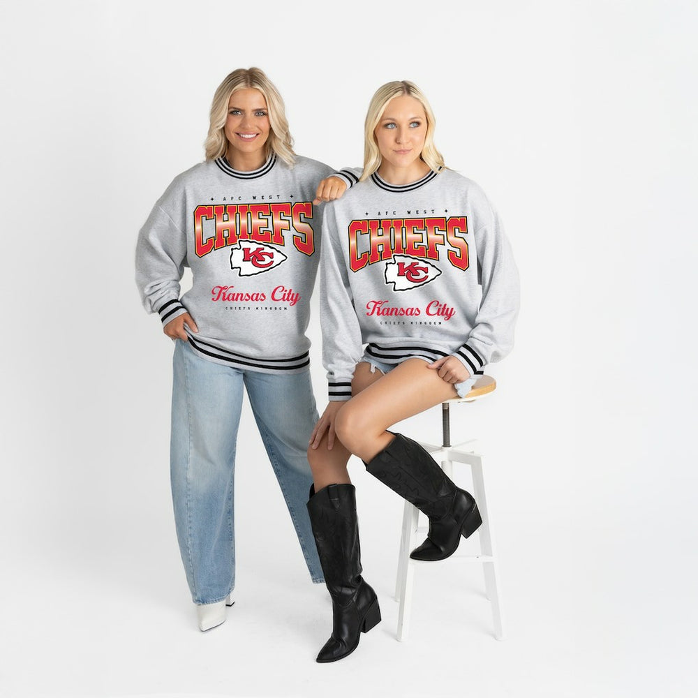 Kansas City Chiefs Gameday Couture Women's Oversized Gridiron Drive Ringer Stripe Sweatshirt Ash/Black