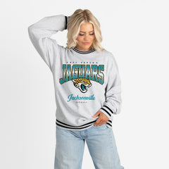 Jacksonville Jaguars Gameday Couture Women's Oversized Gridiron Drive Ringer Stripe Sweatshirt Ash/Black