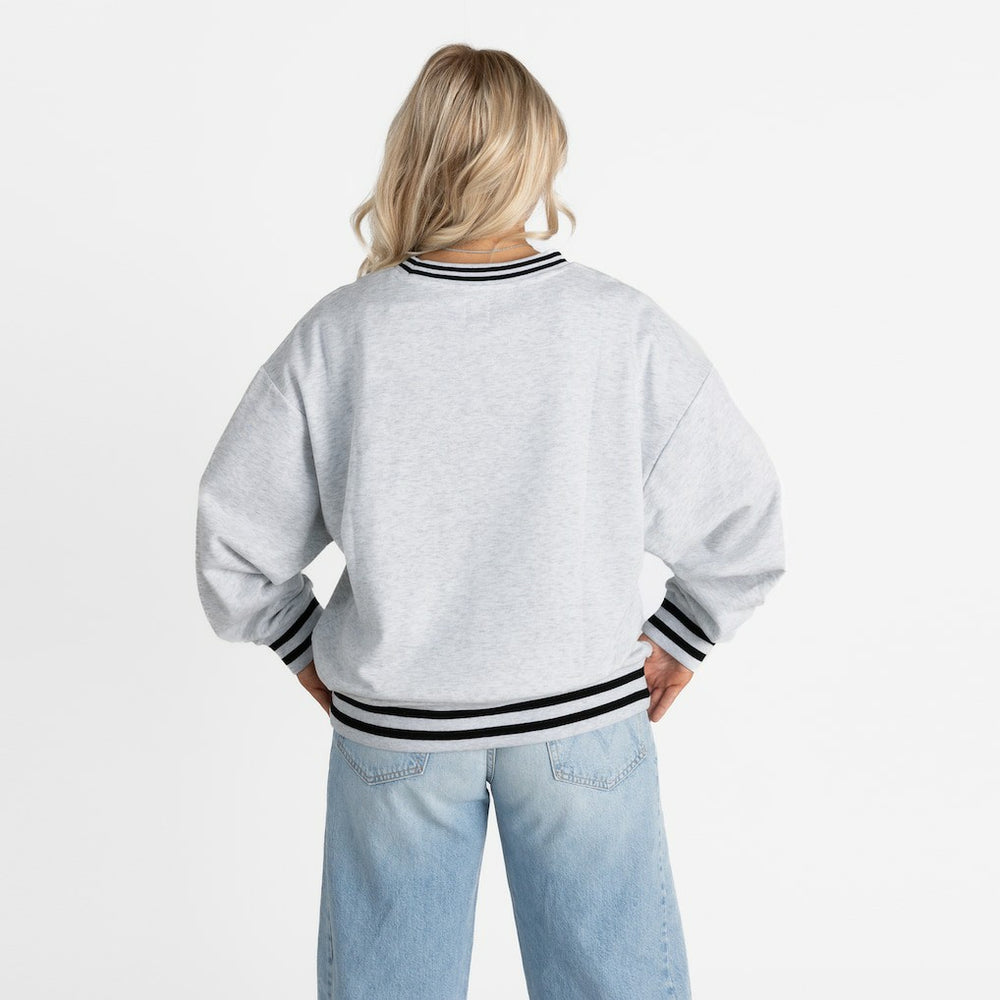 New York Giants Gameday Couture Women's Oversized Gridiron Drive Ringer Stripe Sweatshirt Ash/Black