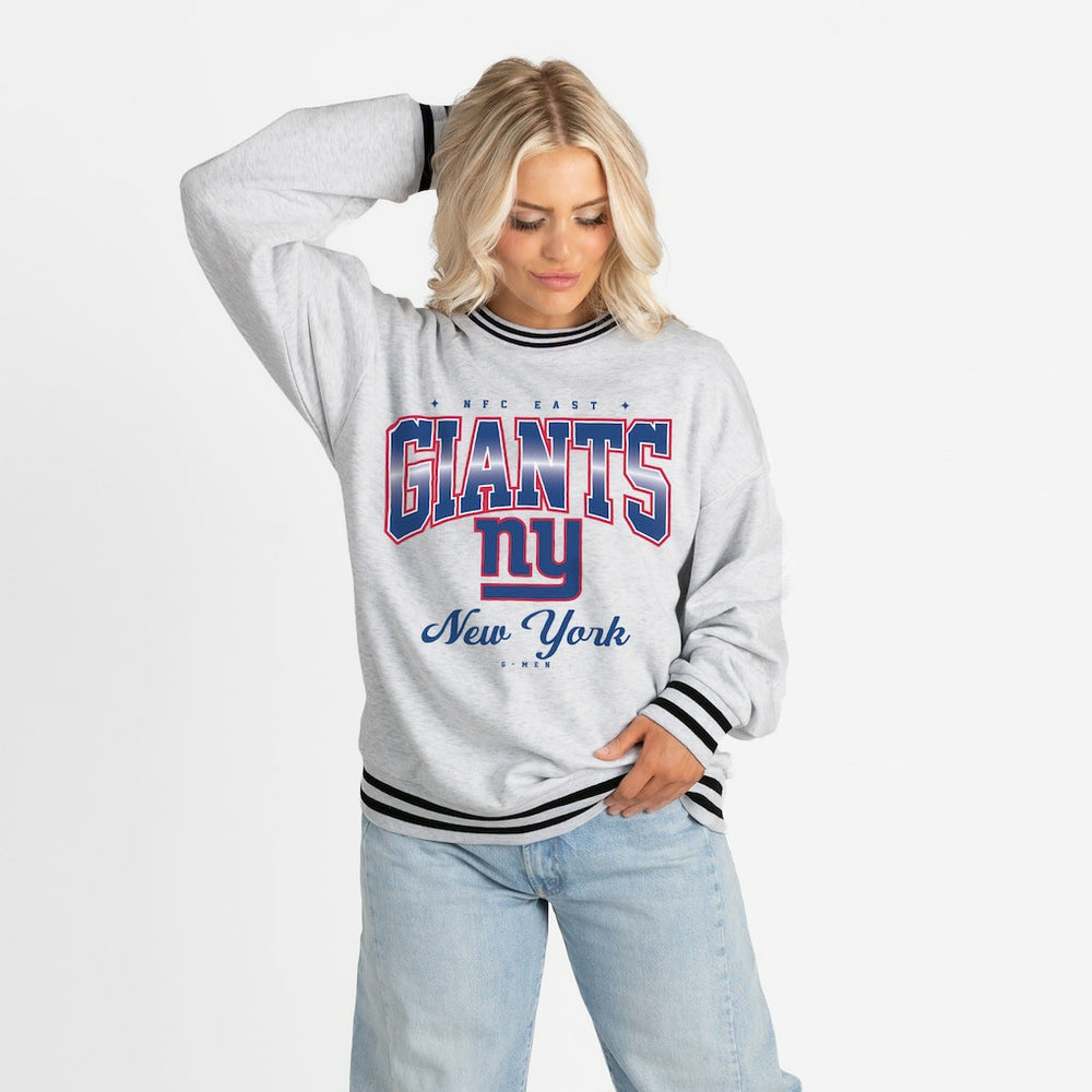 New York Giants Gameday Couture Women's Oversized Gridiron Drive Ringer Stripe Sweatshirt Ash/Black