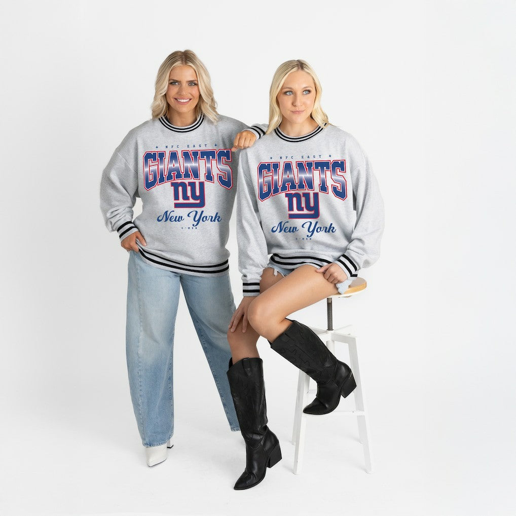 New York Giants Gameday Couture Women's Oversized Gridiron Drive Ringer Stripe Sweatshirt Ash/Black