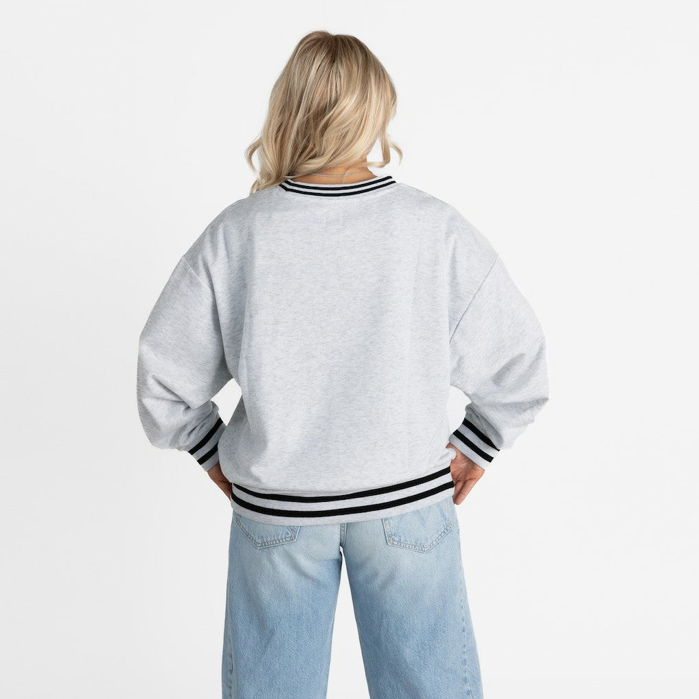 Pittsburgh Steelers Gameday Couture Women's Oversized Gridiron Drive Ringer Stripe Sweatshirt Ash/Black