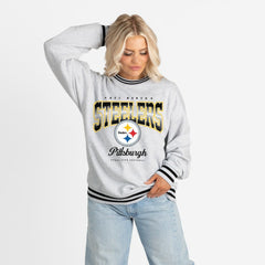 Pittsburgh Steelers Gameday Couture Women's Oversized Gridiron Drive Ringer Stripe Sweatshirt Ash/Black