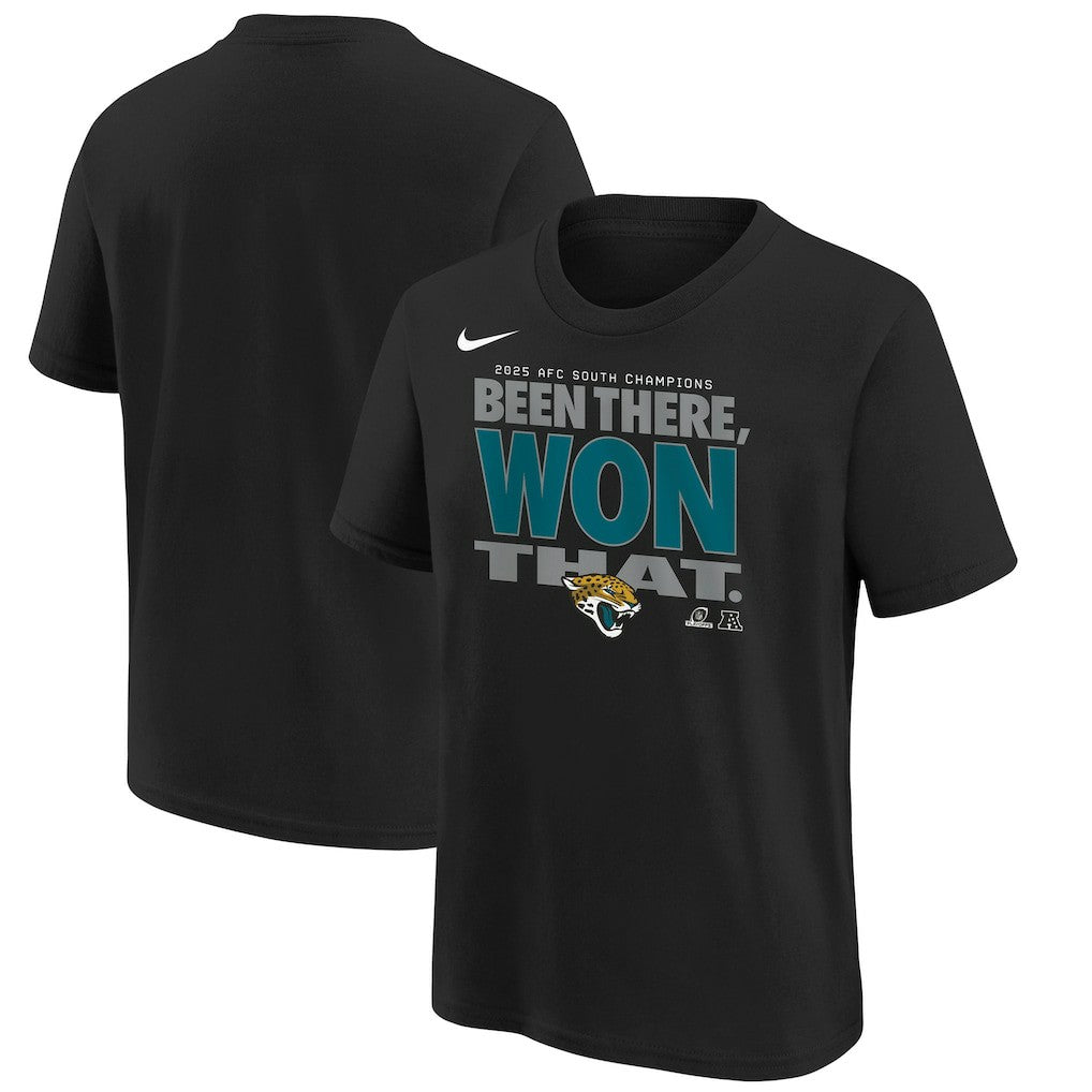 Jacksonville Jaguars Youth 2025 AFC South Division Champions Locker Room Trophy Collection T-Shirt Black