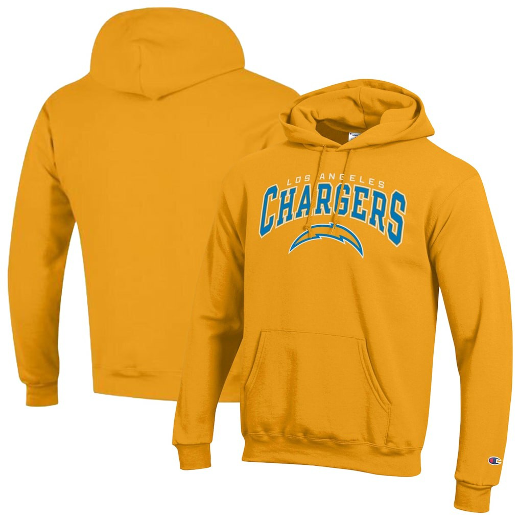 Los Angeles Chargers Champion Powerblend Arch over Logo Hoodie Gold