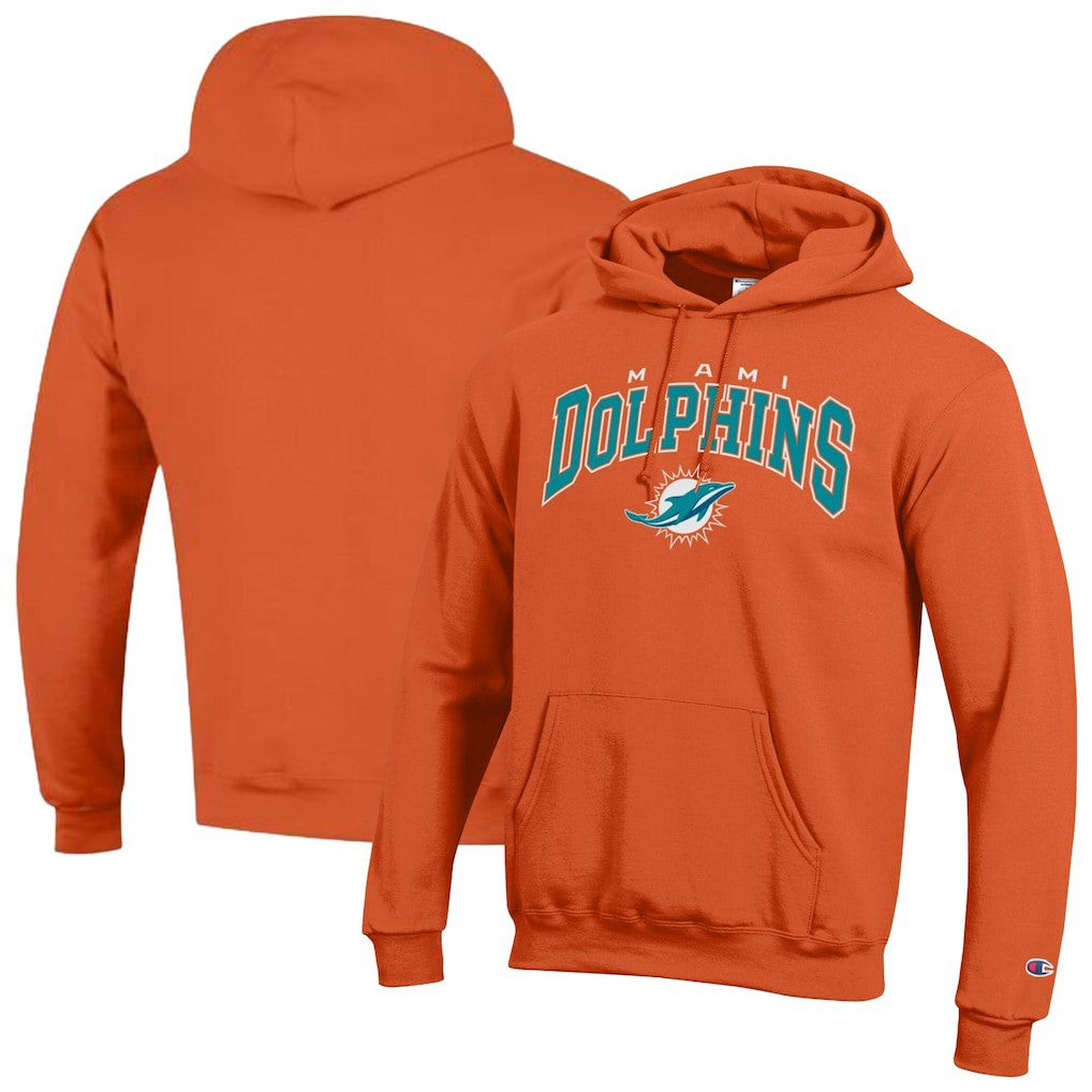 Miami Dolphins Champion Powerblend Arch over Logo Hoodie Orange