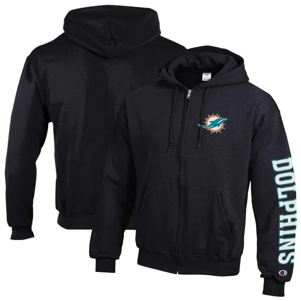 Miami Dolphins Champion Powerblend Fleece Full-Zip Hoodie Black