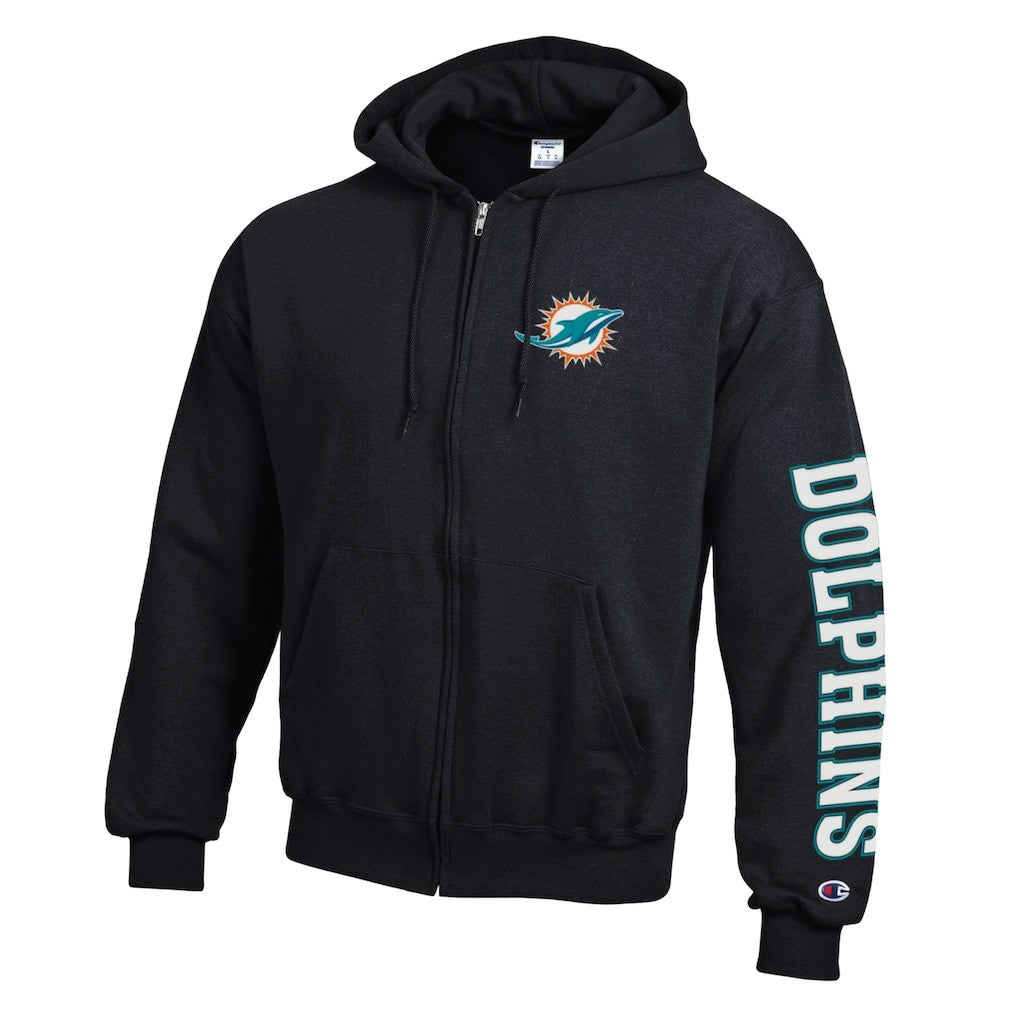 Miami Dolphins Champion Powerblend Fleece Full-Zip Hoodie Black