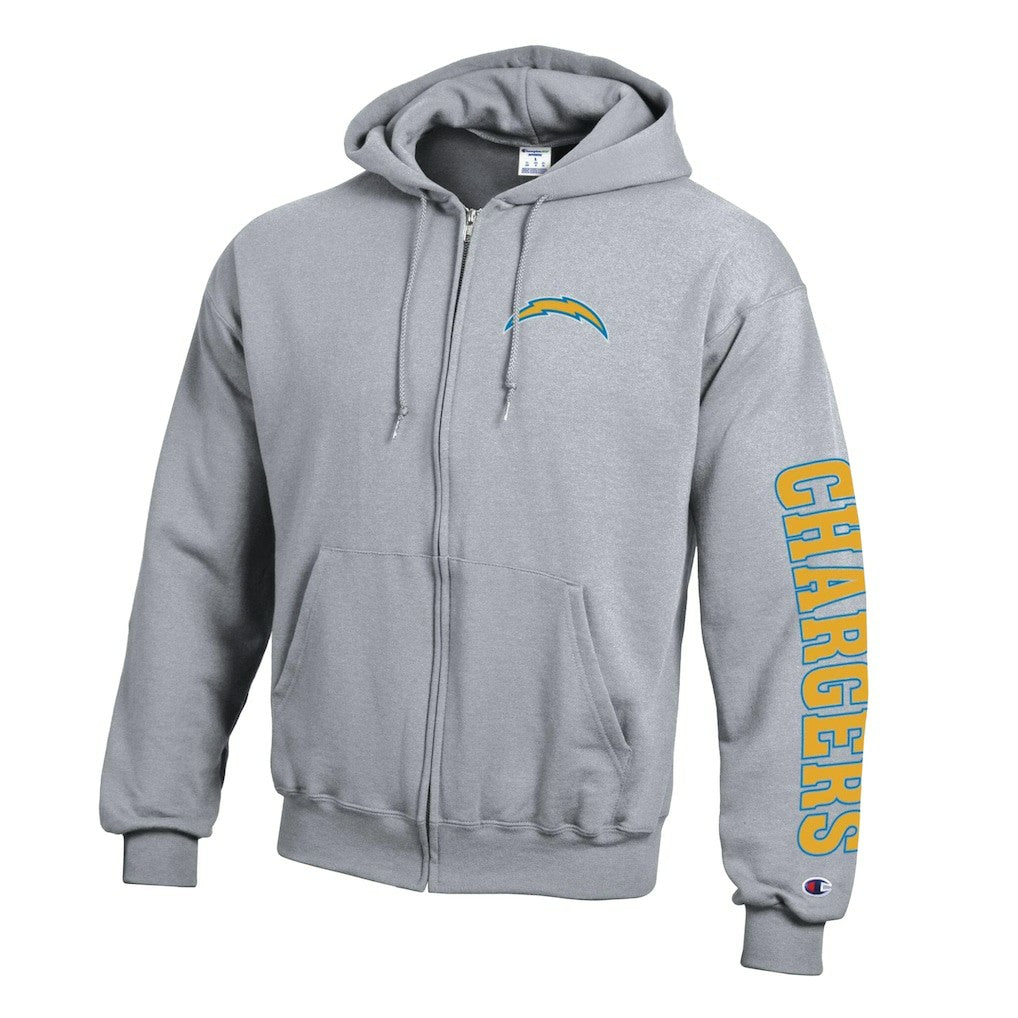 Los Angeles Chargers Champion Powerblend Fleece Full-Zip Hoodie Heather Gray